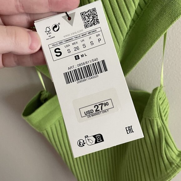 Zara Women S Green Ribbed Stretch Y2K Sleeveless Halter Neck Cutout Bodysuit NWT - Picture 8 of 16